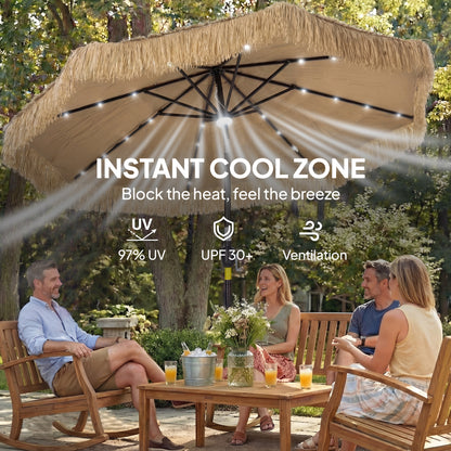 Tiki Patio Umbrella 9ft - Thatched with Solar LED Lights