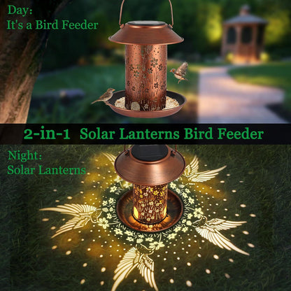 Solar Iron Bird Feeder Lamp - Waterproof Outdoor Garden Art