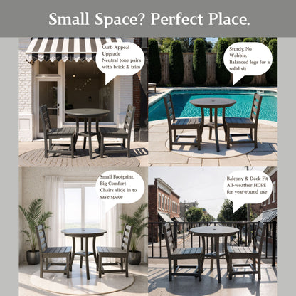 HDPE Outdoor Dining Set - Round Patio Table & 2 Chairs