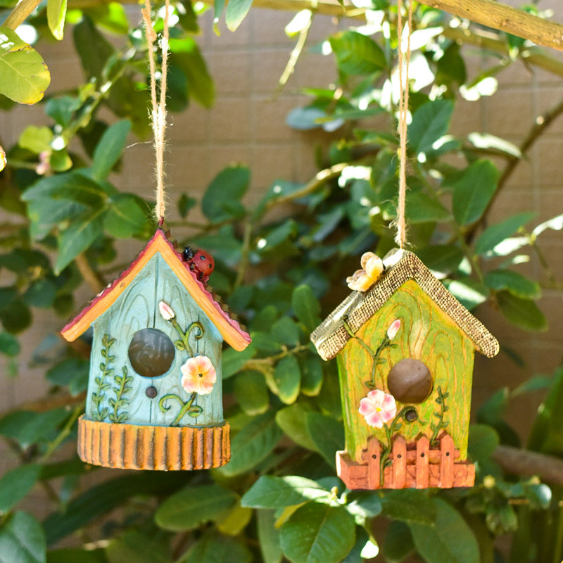 Rustic Birdhouse Garden Sculpture - Decorative Bird Nest Decor