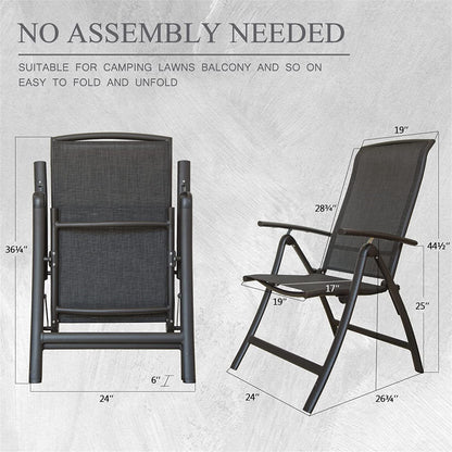 Folding Reclining Lawn Chairs 2-Pack - Aluminum Sling Patio Chairs