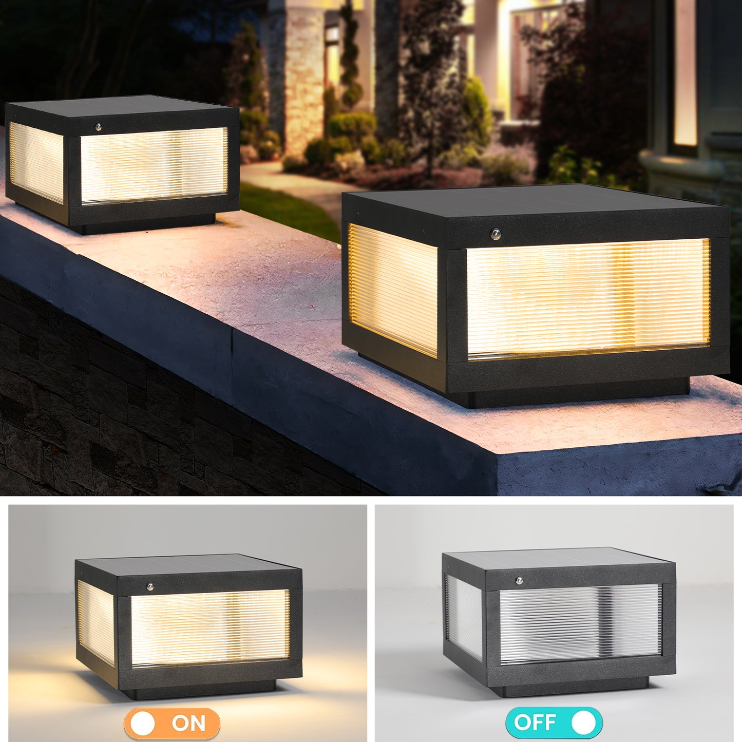 Solar LED Post Cap Light - Black, Outdoor Fence & Deck Lighting