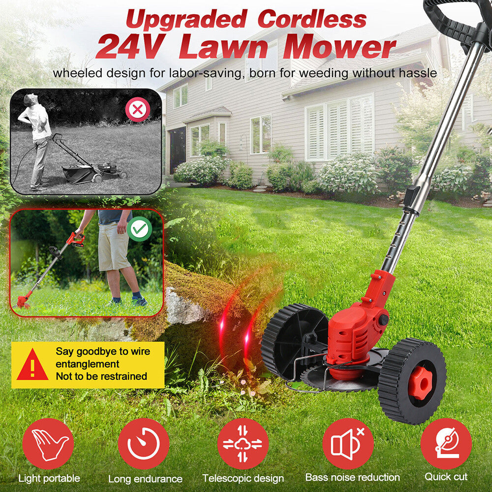 24V Cordless Grass Trimmer - Electric Weed Cutter with 2 Batteries