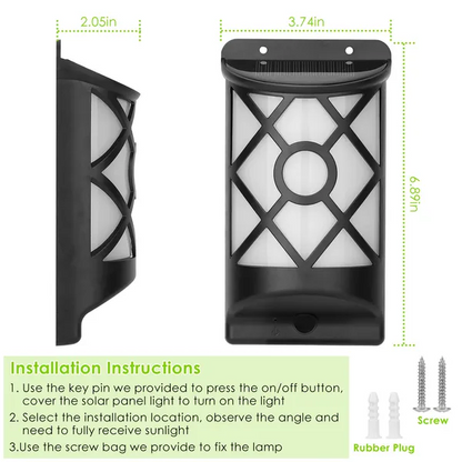 Flickering Flame Solar Wall Light - 96 LEDs, Waterproof Outdoor