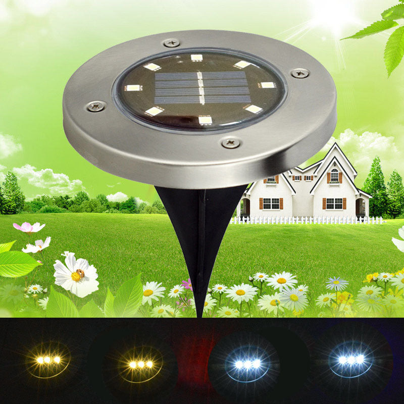 Solar In-Ground Deck Light - 8 LED Stainless Steel Lawn Lamp