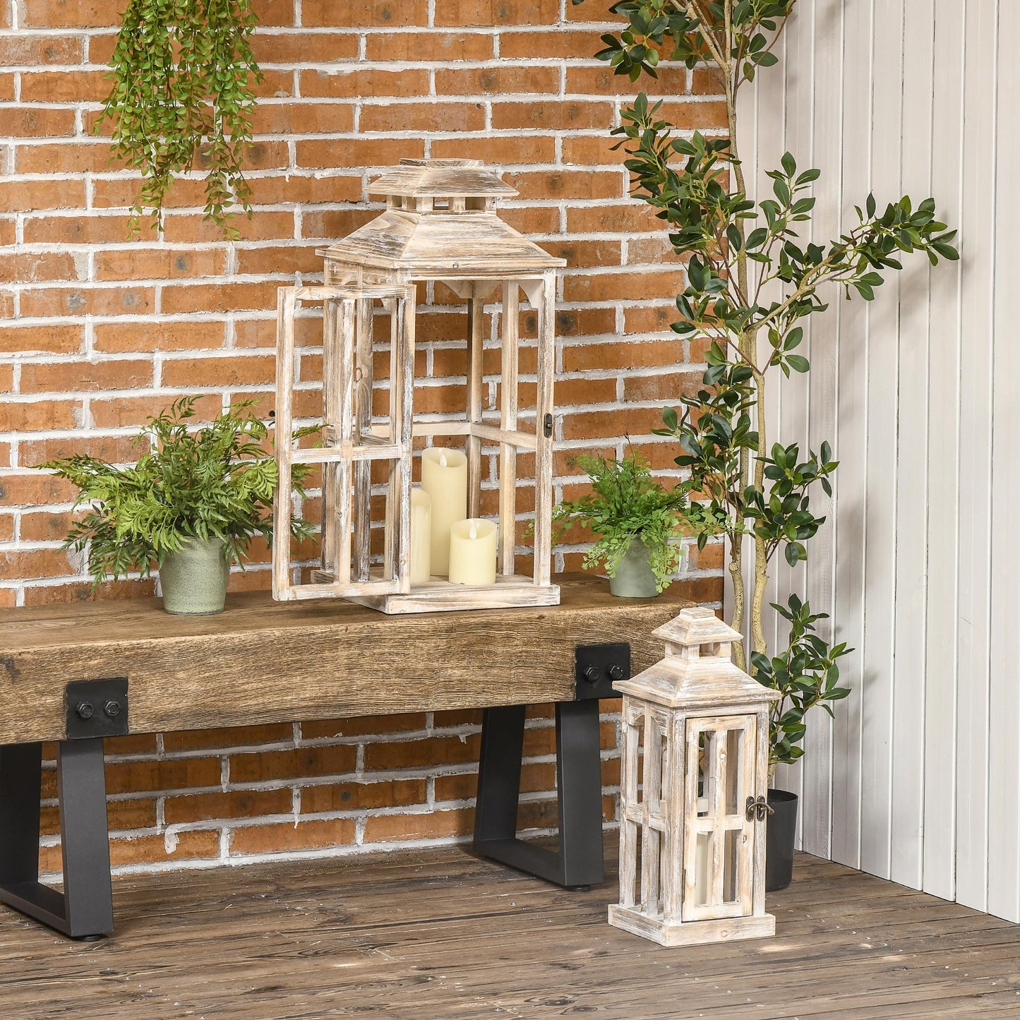 Rustic Wooden Lantern - Large Decorative Indoor/Outdoor Candle Holder