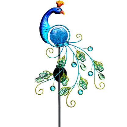Metal Peacock Solar Garden Lamp - Decorative Outdoor Sun Light