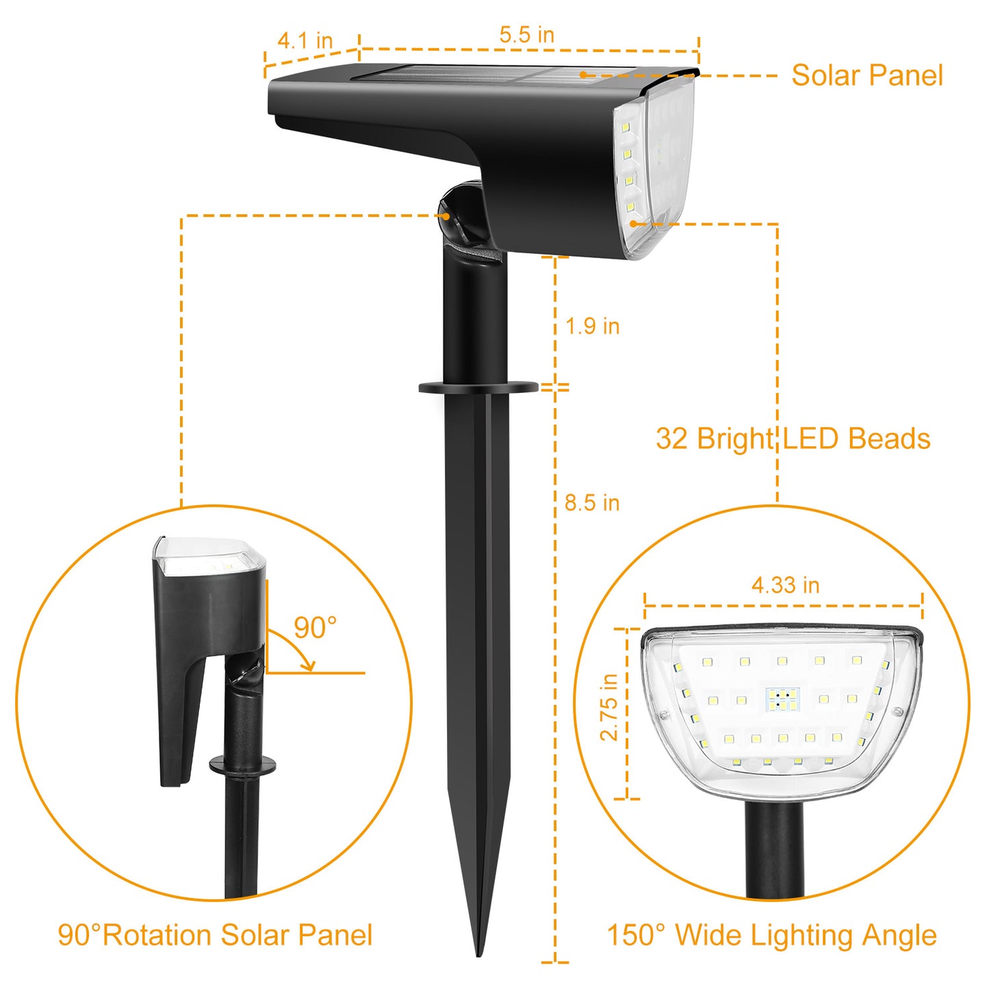 Solar Landscape Spotlights 32-LED - IP65 Waterproof, 3 Modes