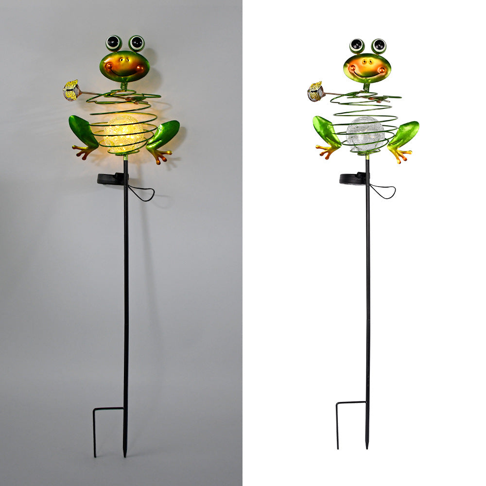 Solar Iron Frog Garden Lamp - Decorative Outdoor Accent Light