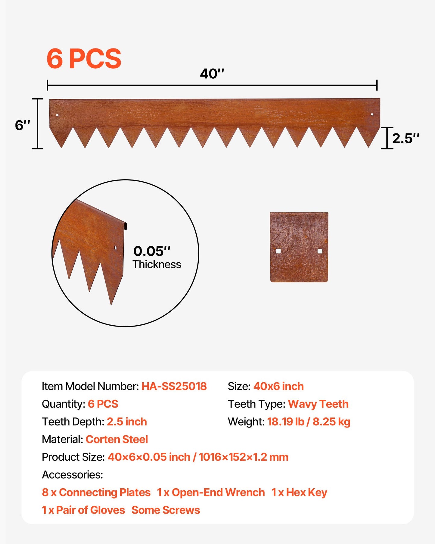 Corten Steel Landscape Edging 6-Pack - 40x6in Metal Garden Border
