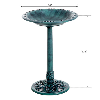 Resin Bird Bath 28in - Fleur de Lis Antique-Finish Garden Decor