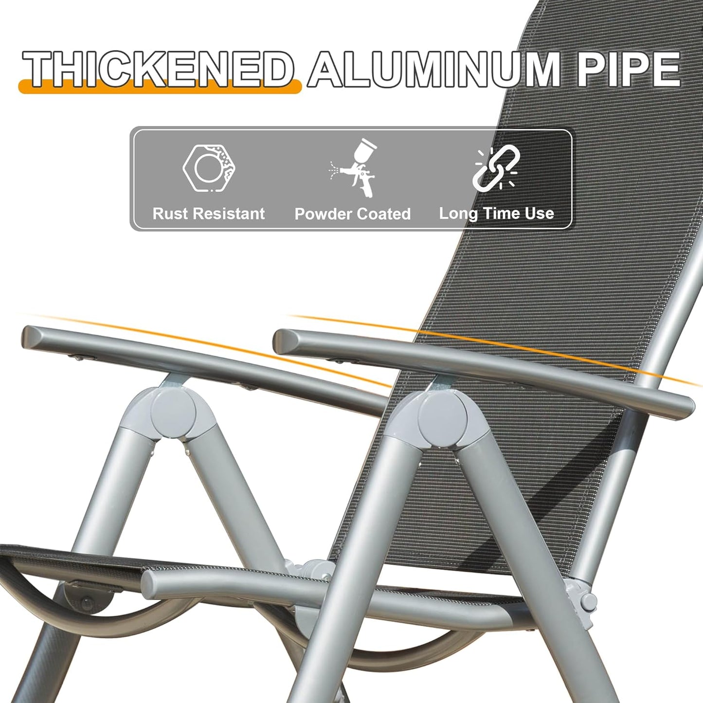 Folding Reclining Patio Chairs 2-Pack - Aluminum Frame Outdoor