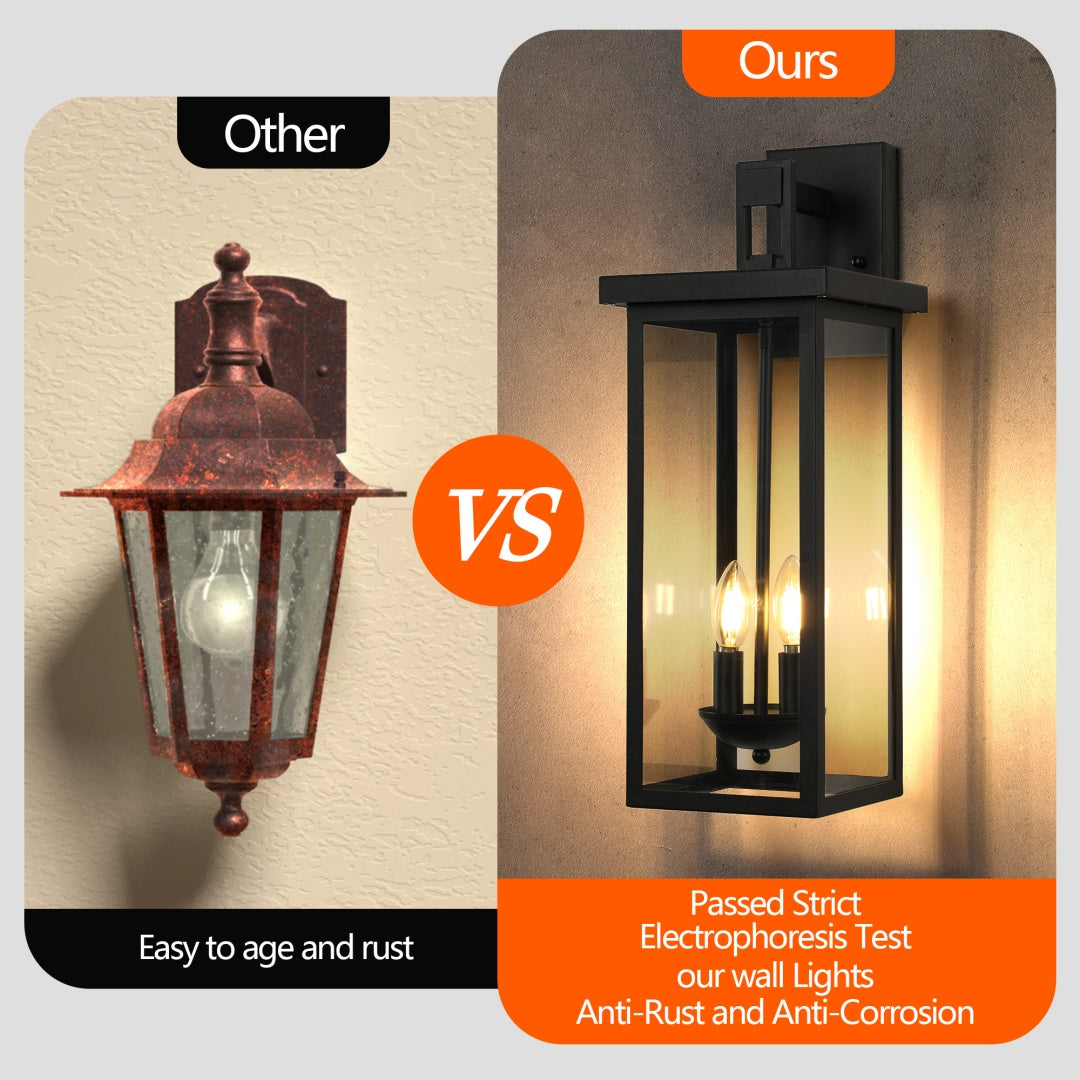Outdoor Wall Lantern with Dusk-to-Dawn Sensor - Matte Black, 22in