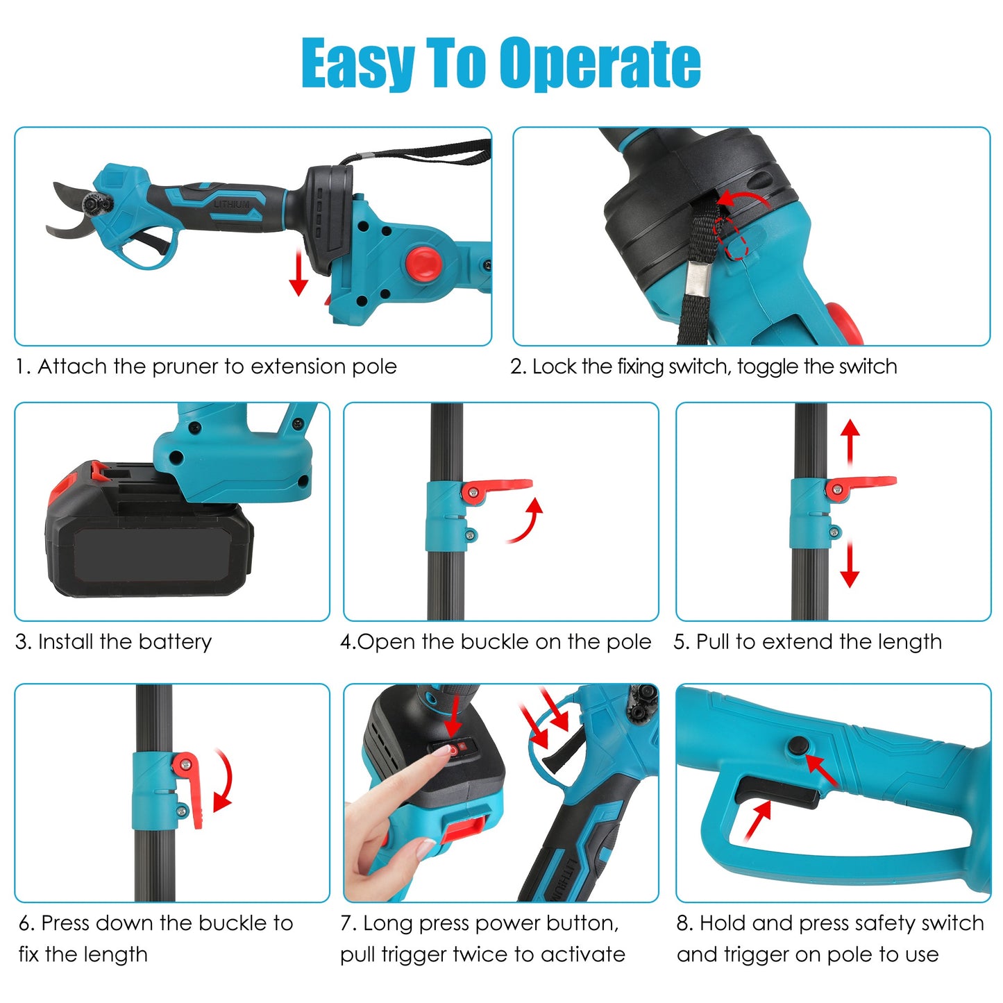 2-in-1 Electric Pruning Shears with Extension Pole - 21V Cordless