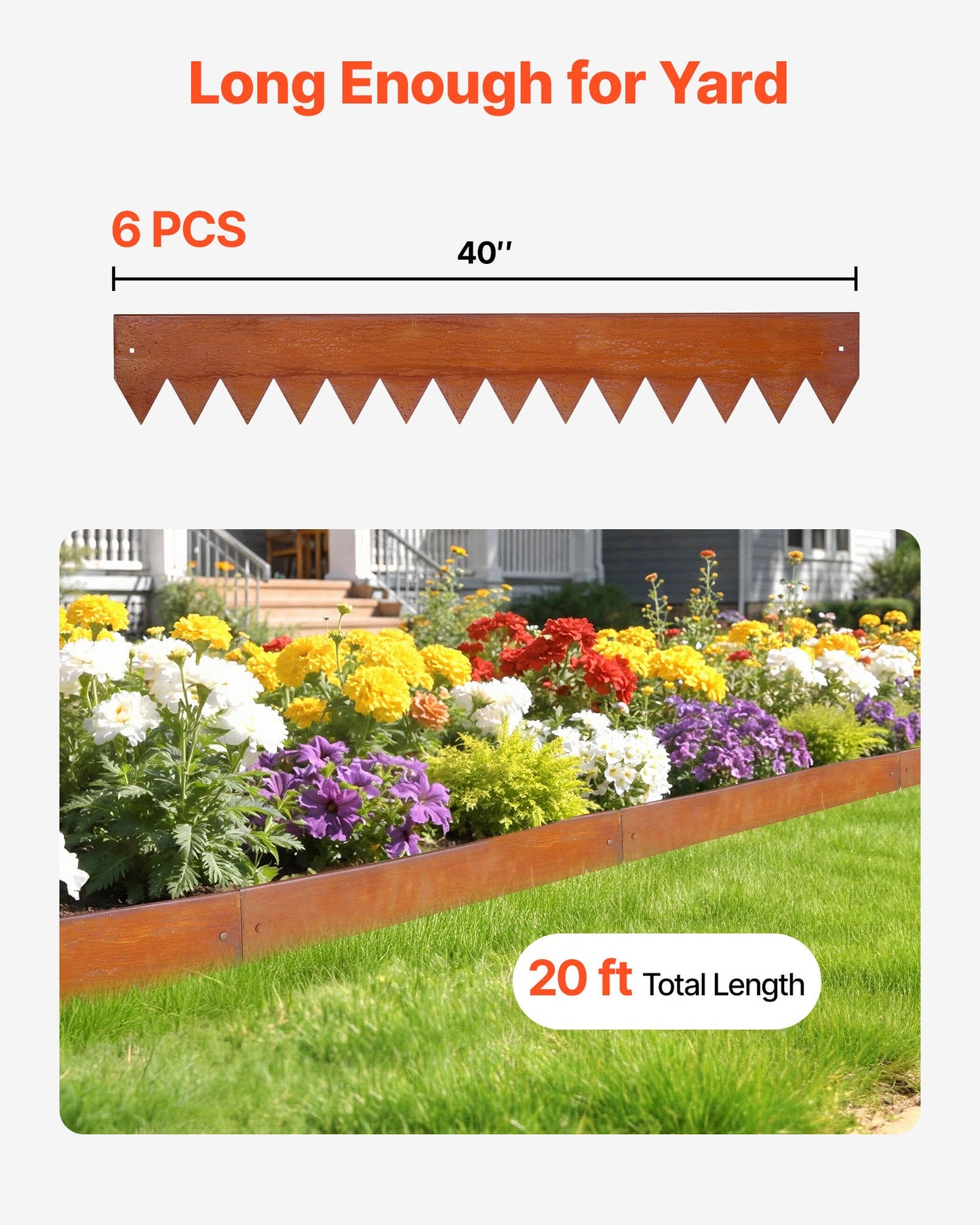 Corten Steel Landscape Edging 6-Pack - 40x6in Metal Garden Border