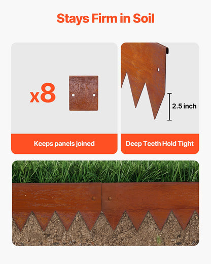 Corten Steel Landscape Edging 6-Pack - 40x6in Metal Garden Border