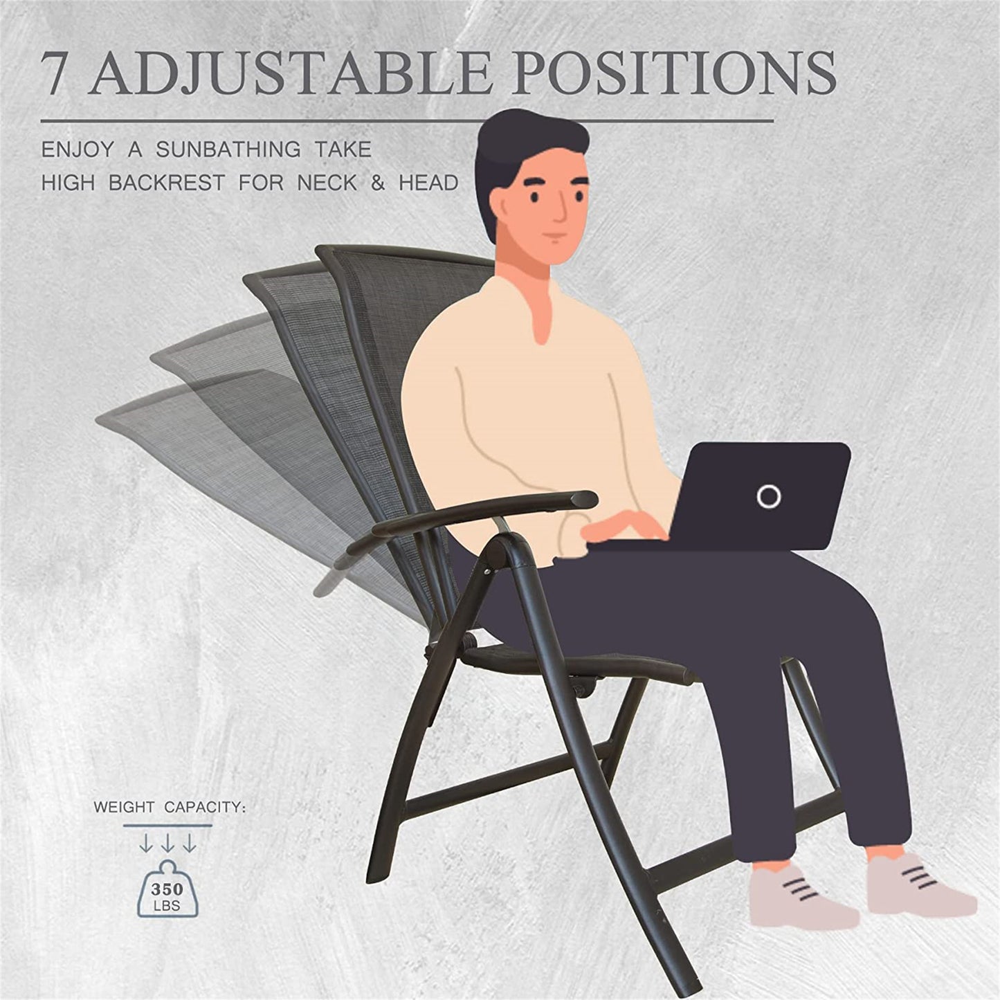 Folding Reclining Lawn Chairs 2-Pack - Aluminum Sling Patio Chairs