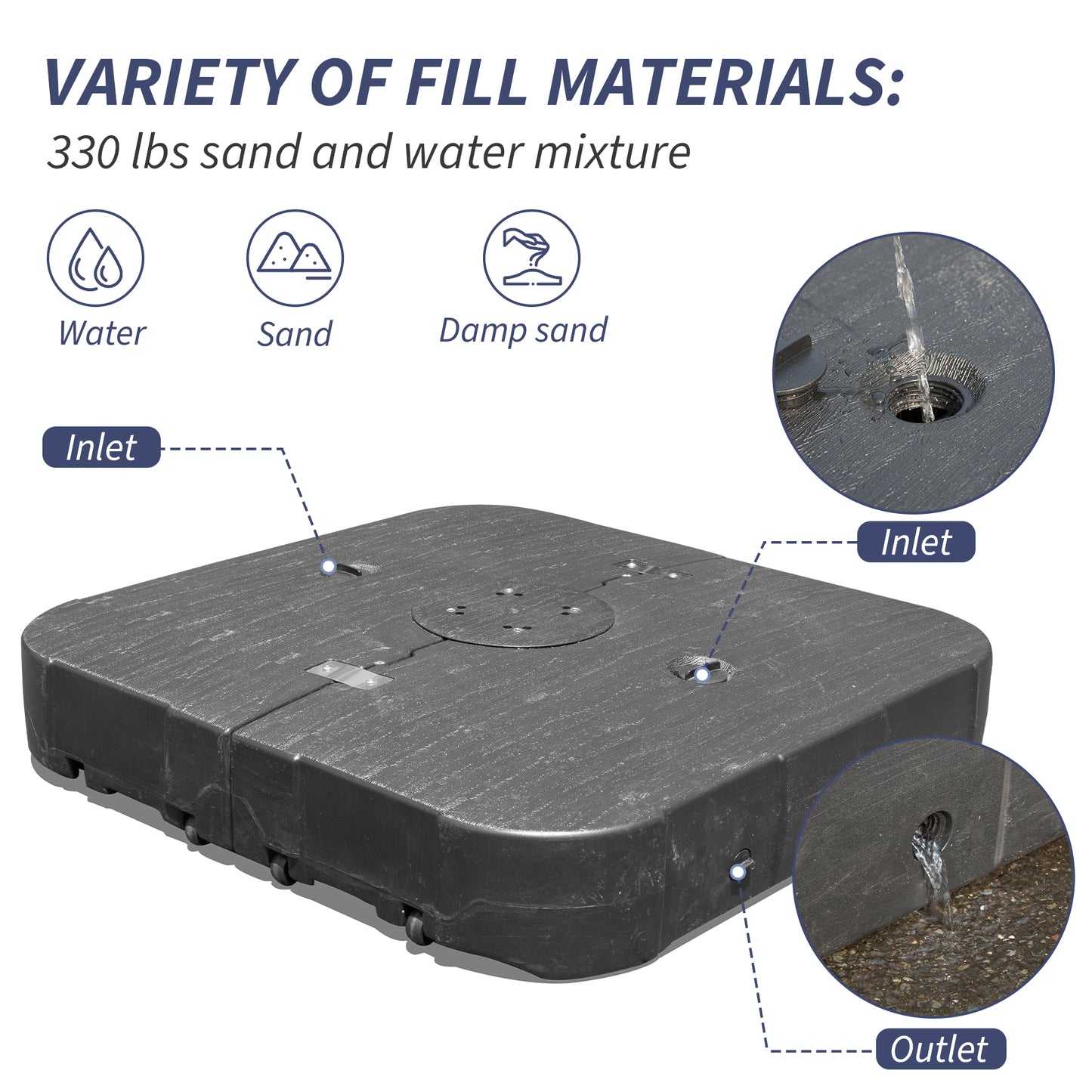 Rolling Patio Umbrella Base - Water/Sand-Fillable with Wheels