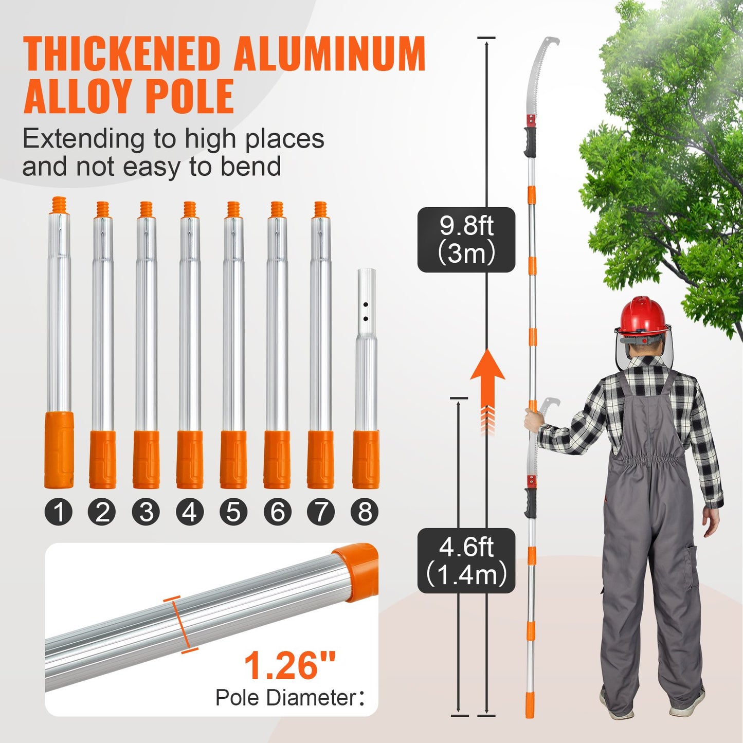 Manual Pole Saw - 4.6-9.8ft Extendable Tree Pruner