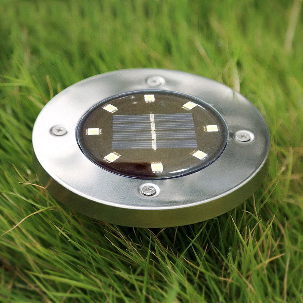 Solar In-Ground Deck Light - 8 LED Stainless Steel Lawn Lamp