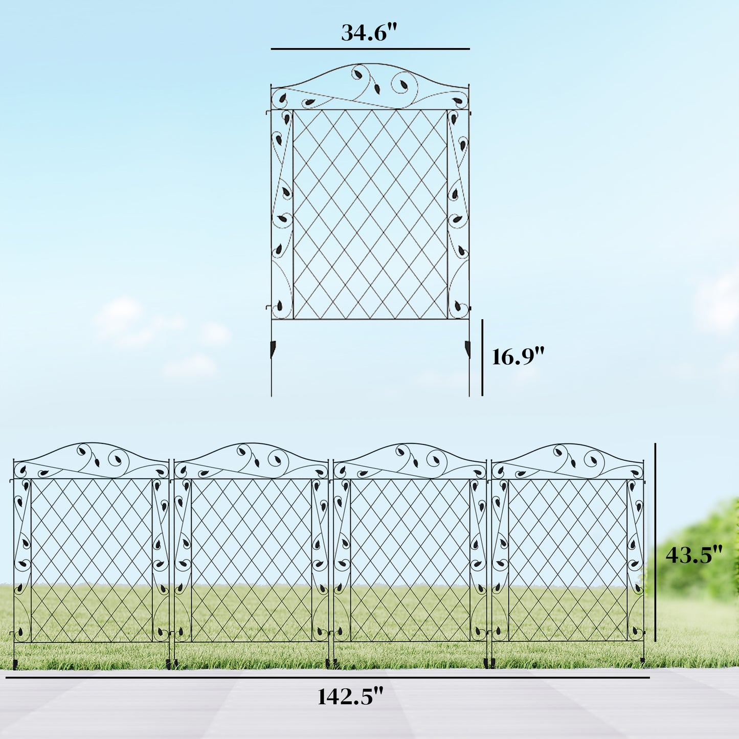 Steel Garden Fence 4-Pack - 11.5ft x 43in Yard Border Panels