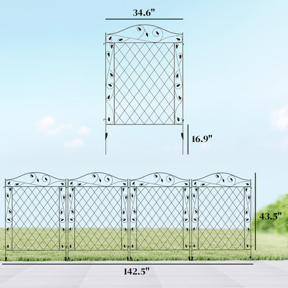Steel Garden Fence 4-Pack - 11.5ft x 43in Yard Border Panels