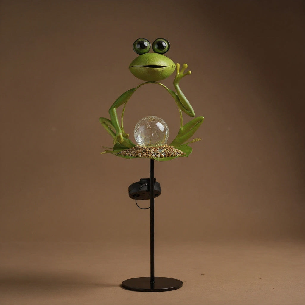 Solar Iron Frog Garden Lamp - Decorative Outdoor Accent Light