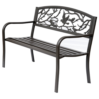 Cast Iron Garden Bench 50in - Vintage Bird Pattern, Brown Finish