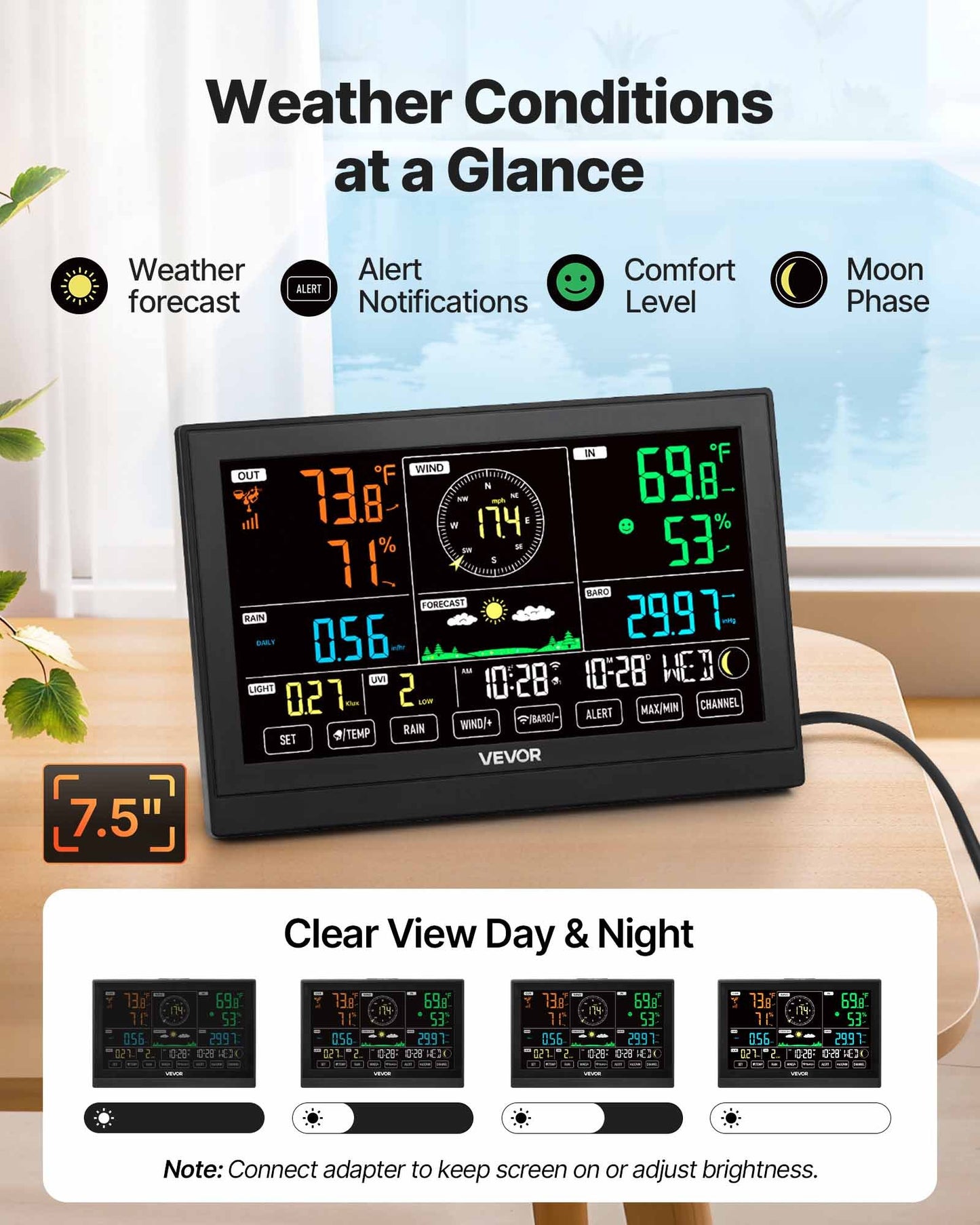 WiFi Weather Station 7-in-1 - 7.5in Display, Solar Powered App