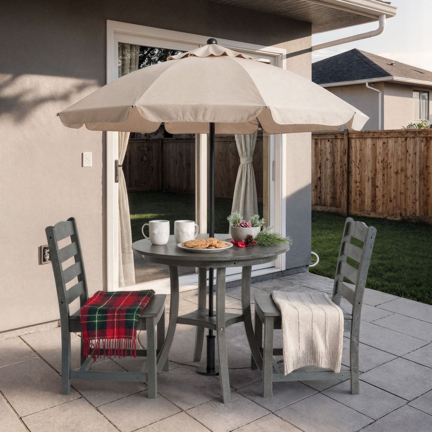 HDPE Outdoor Dining Set - Round Patio Table & 2 Chairs
