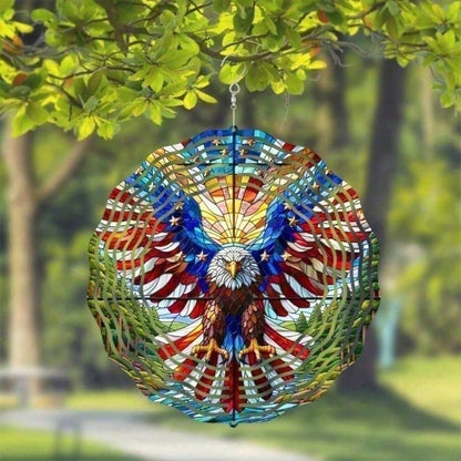 American Flag Wind Spinner - 3D Patriotic Eagle Garden Decor