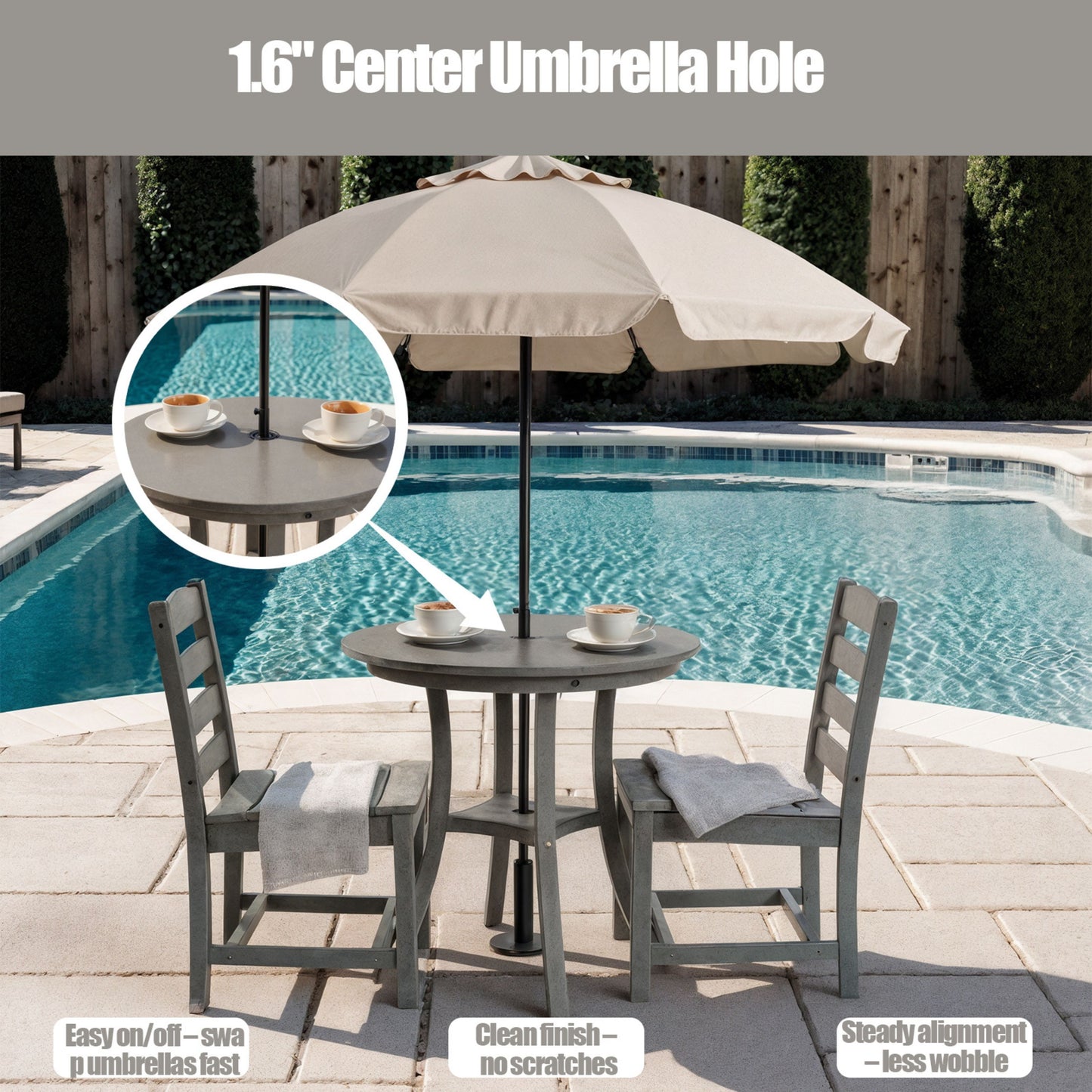 HDPE Outdoor Dining Set - Round Patio Table & 2 Chairs