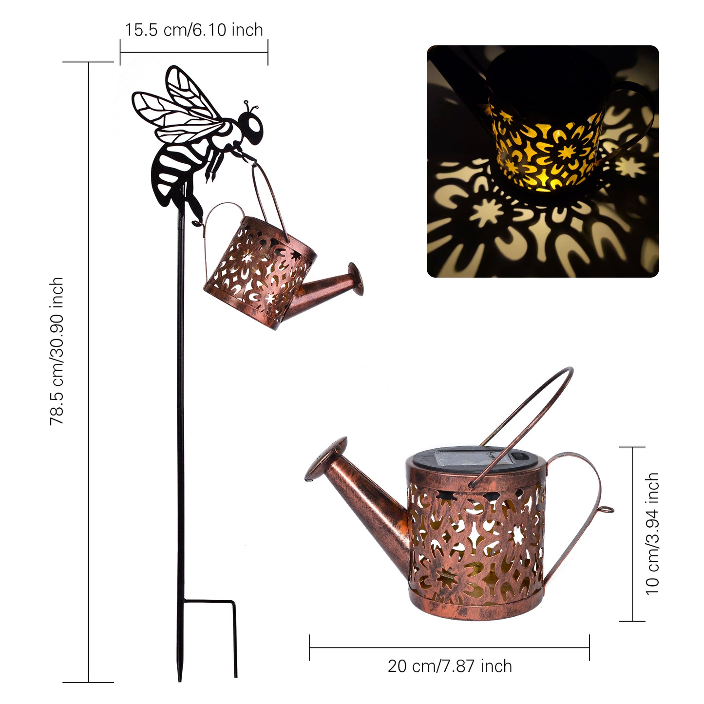Solar Flower Watering Can Lights - Metal Garden Ornamental