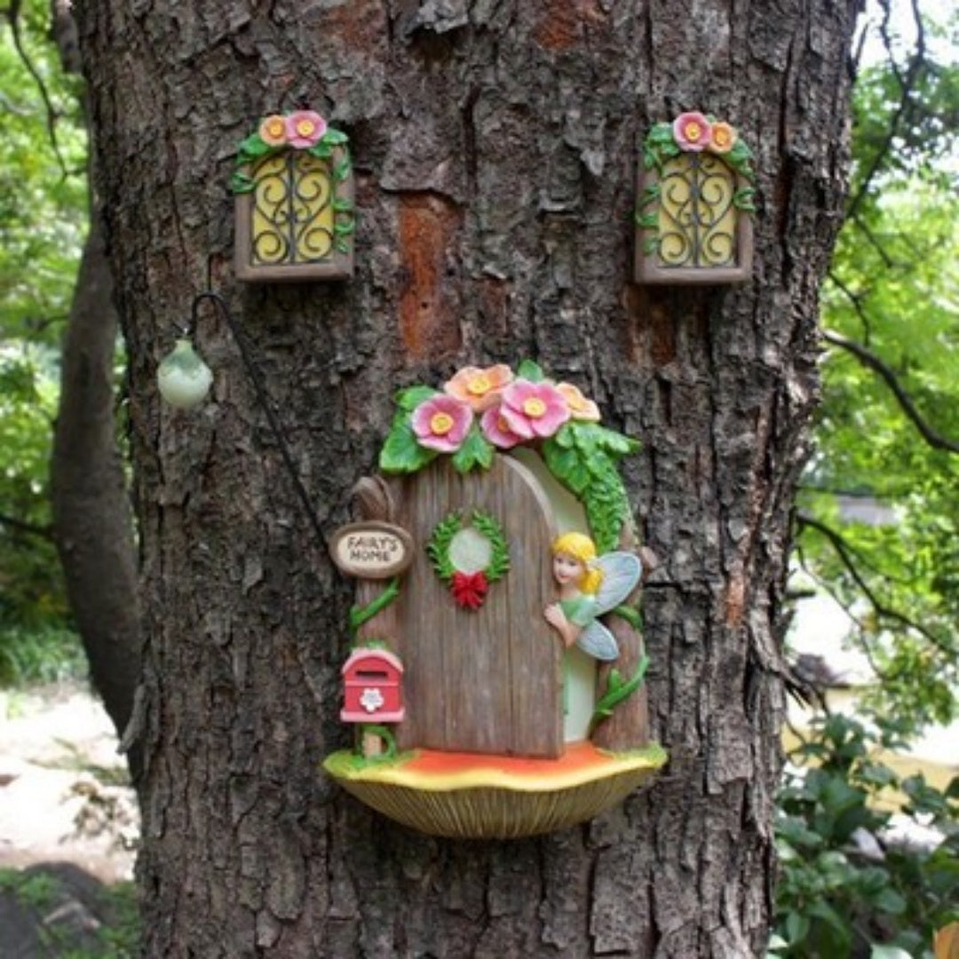Resin Fairy Door & Windows - Miniature Tree Sculpture Decor