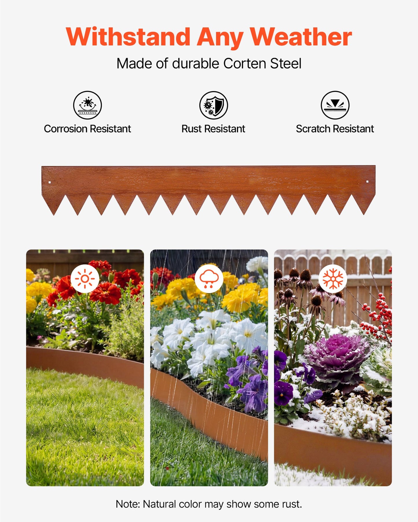 Corten Steel Landscape Edging 6-Pack - 40x6in Metal Garden Border