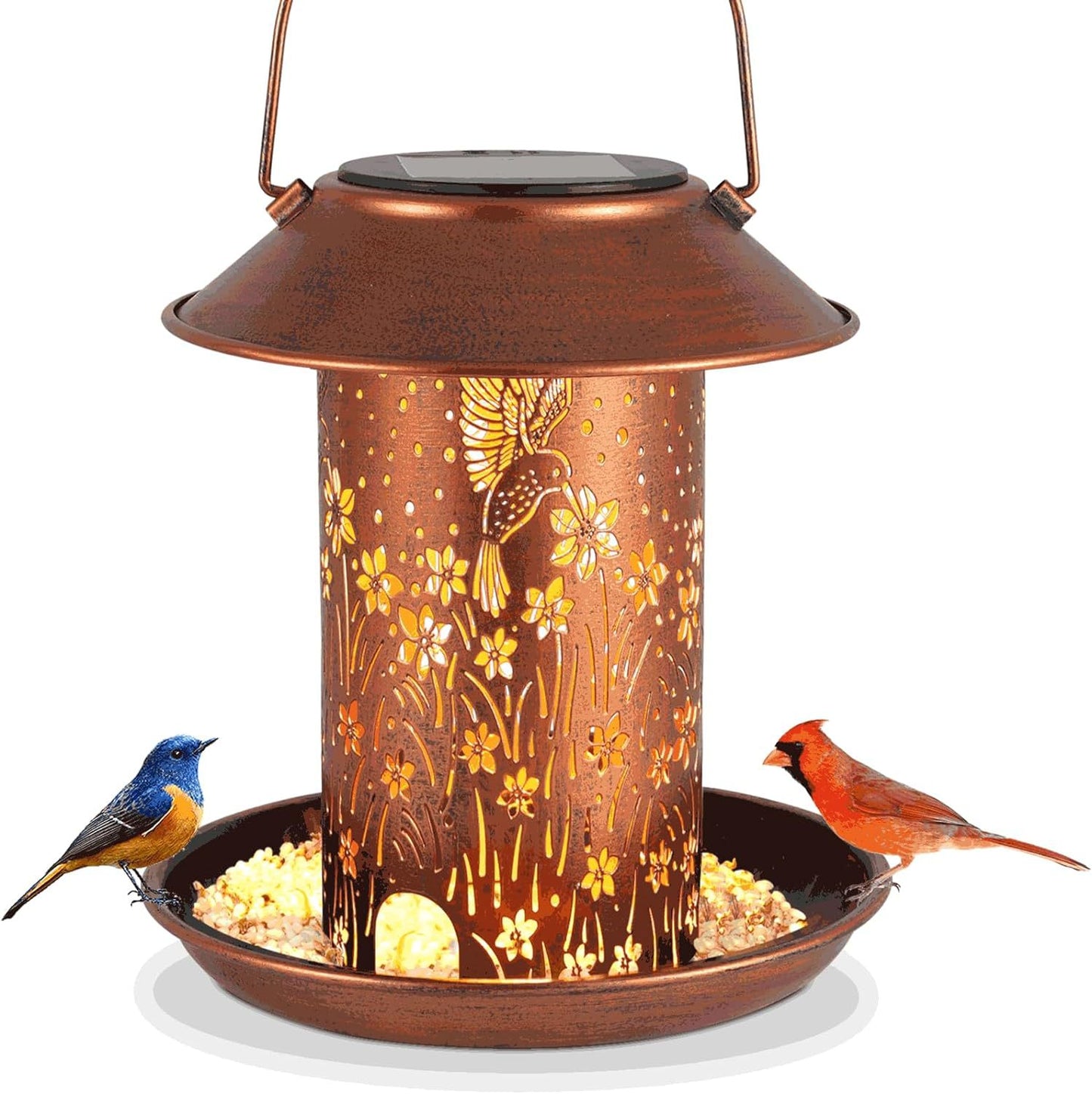 Solar Iron Bird Feeder Lamp - Waterproof Outdoor Garden Art