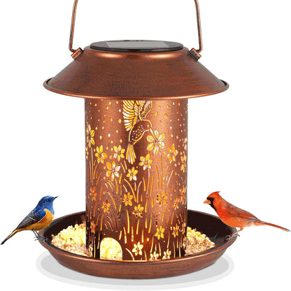 Solar Iron Bird Feeder Lamp - Waterproof Outdoor Garden Art