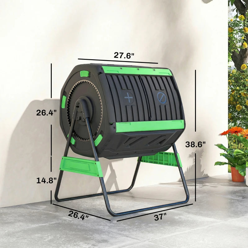 53 Gallon Dual-Chamber Compost Tumbler - Outdoor Rotating Composter