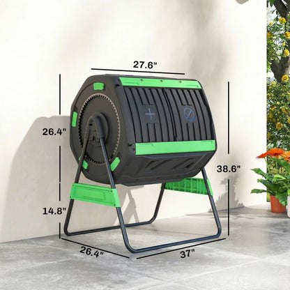 53 Gallon Dual-Chamber Compost Tumbler - Outdoor Rotating Composter