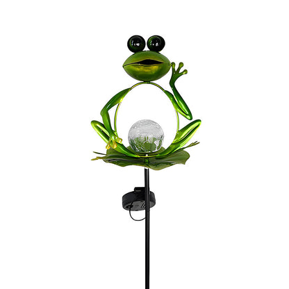 Solar Iron Frog Garden Lamp - Decorative Outdoor Accent Light