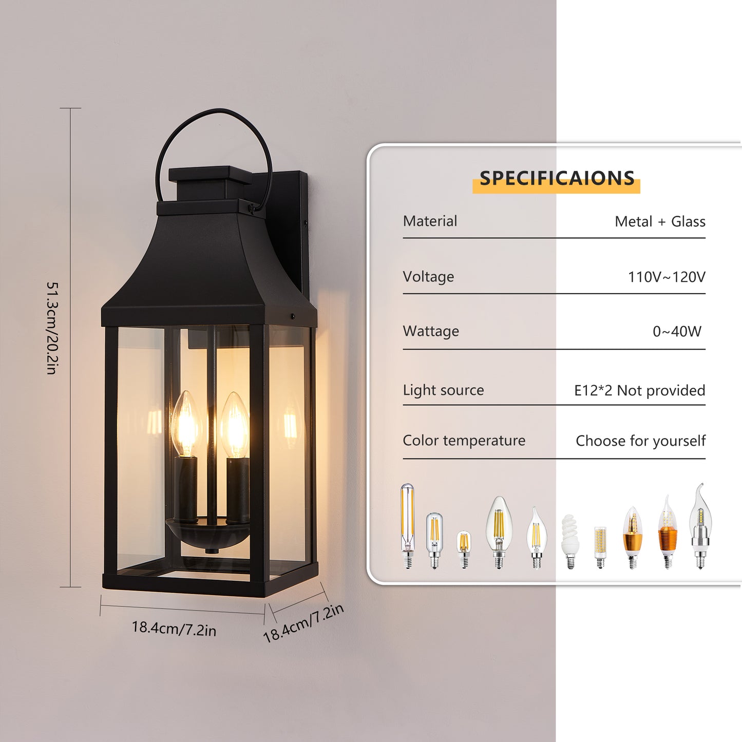 Outdoor Wall Sconce Lantern 20in - 2-Light Porch Fixture