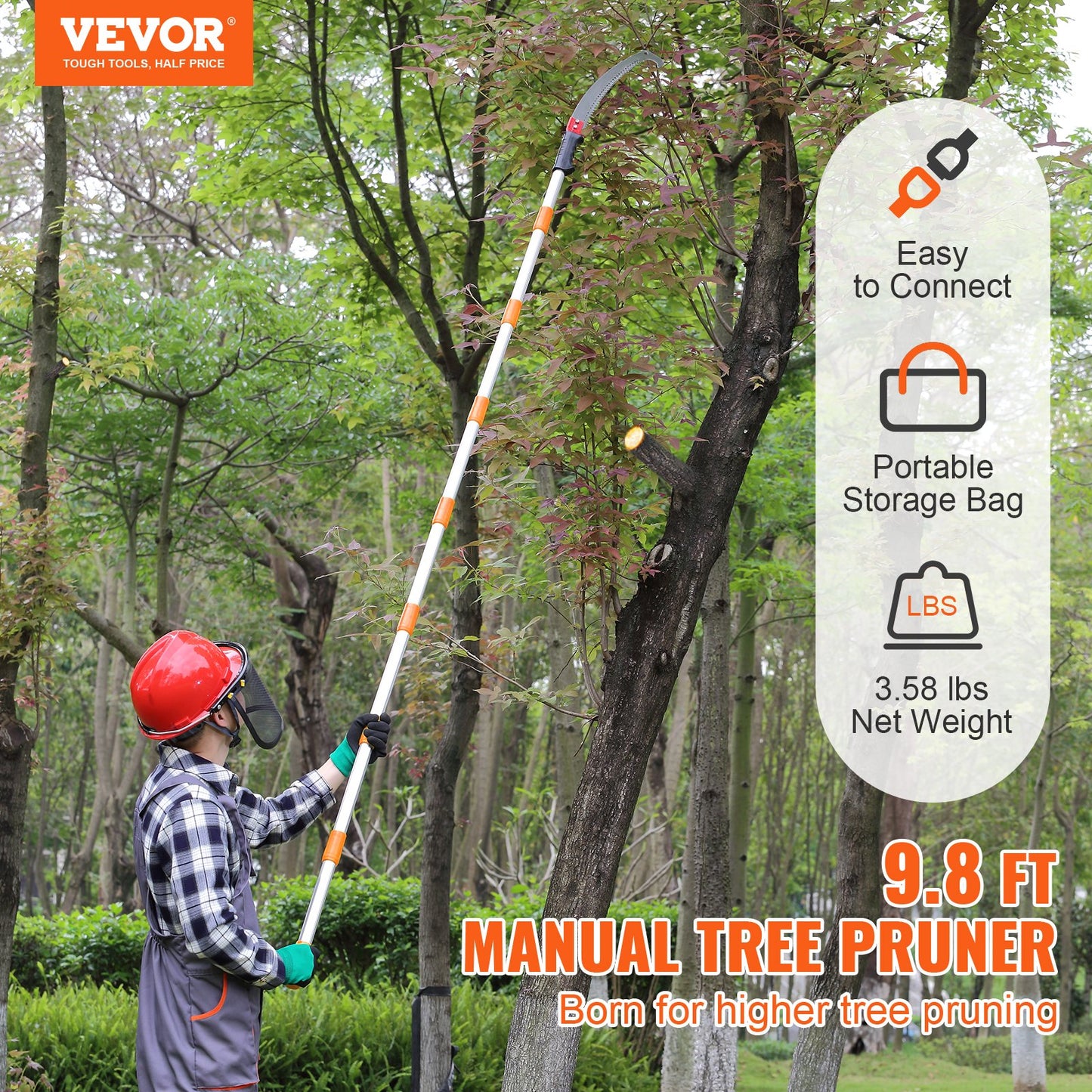 Manual Pole Saw - 4.6-9.8ft Extendable Tree Pruner