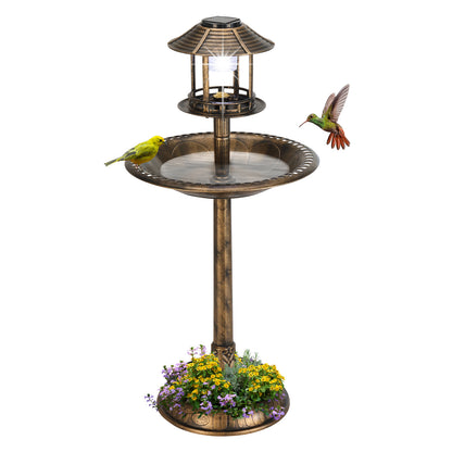 Solar Bird Bath with Light - Bronze Plastic Round Garden Decor