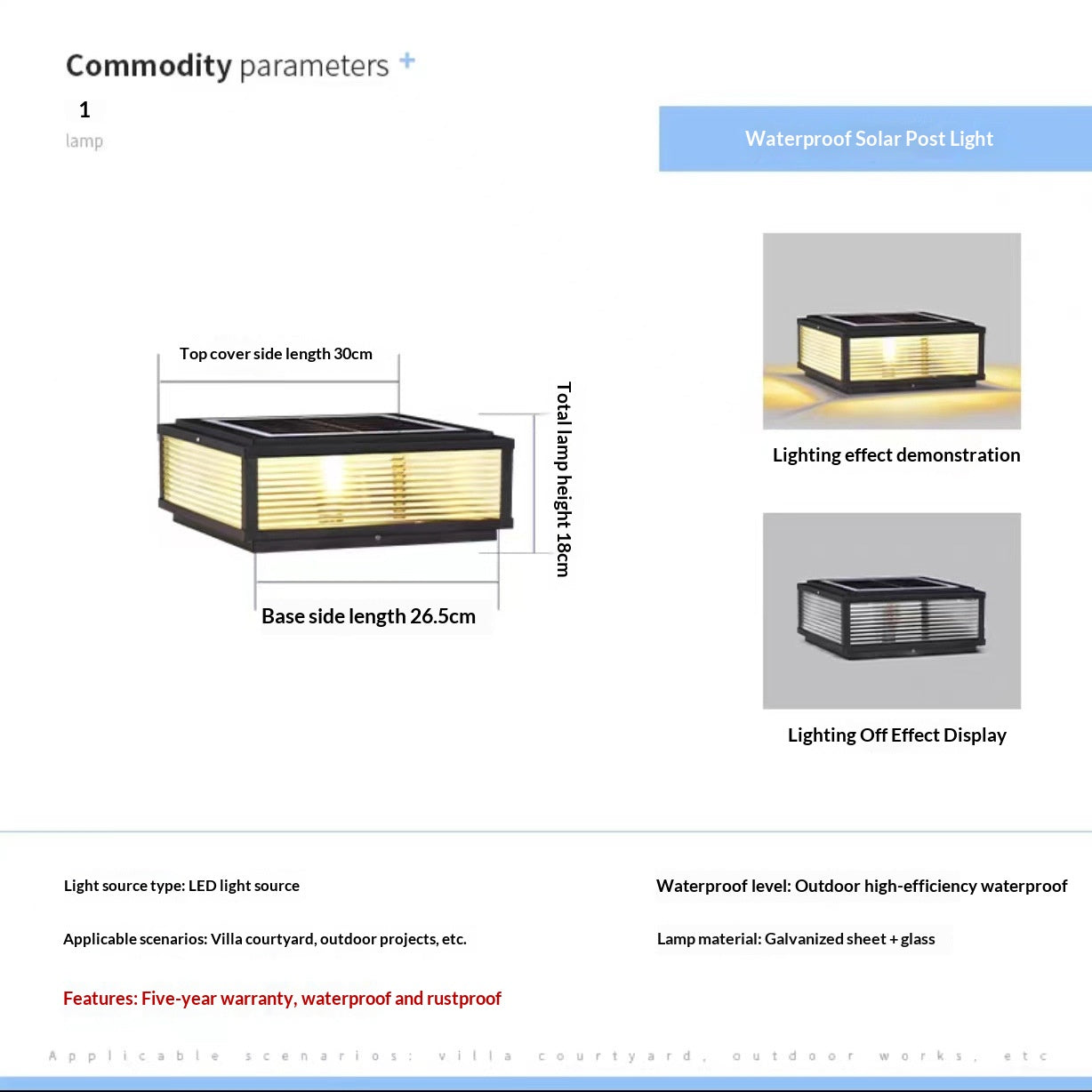Solar LED Pillar Lights - Outdoor Landscape Wall Post Lights