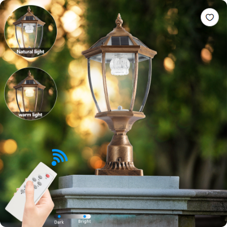 Solar Outdoor Lantern 20in - Vintage Golden Garden Post Light
