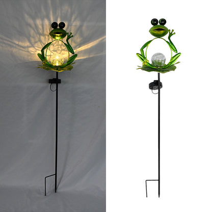 Solar Iron Frog Garden Lamp - Decorative Outdoor Accent Light