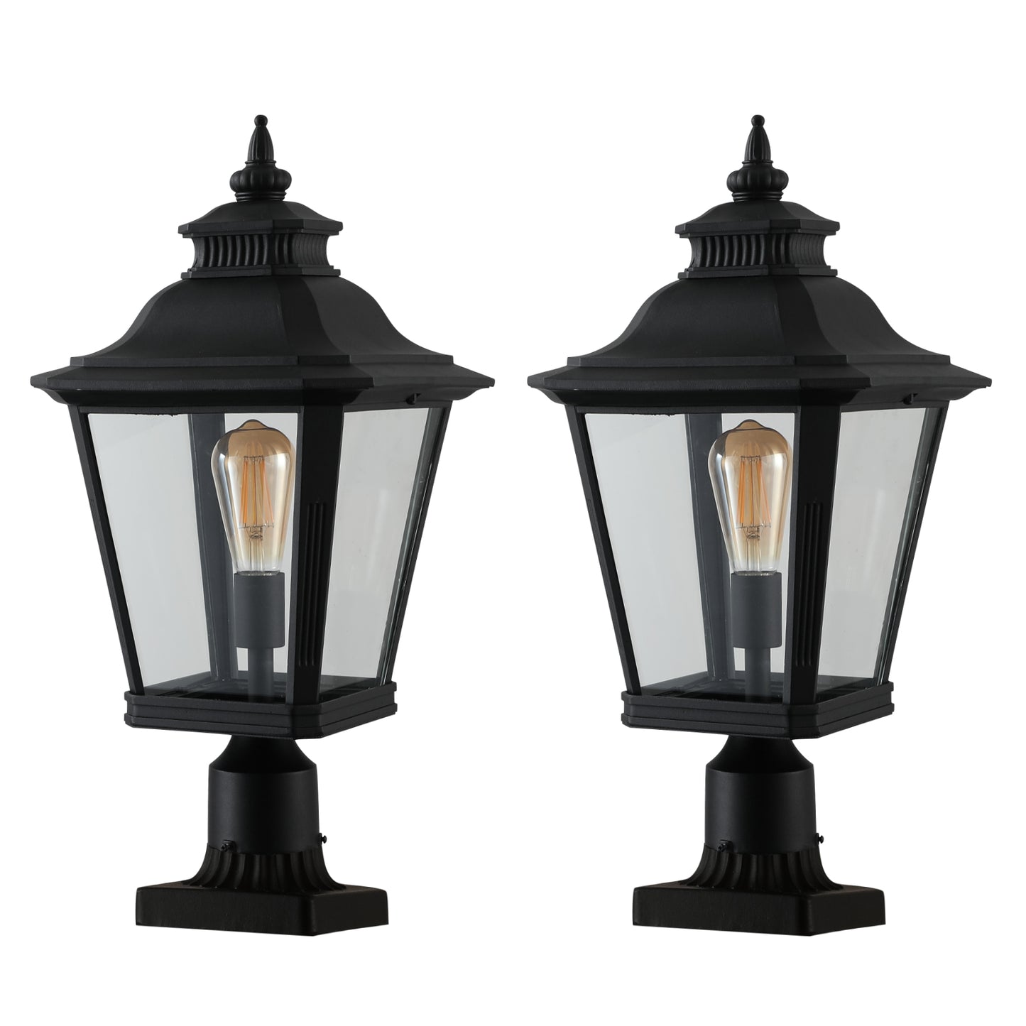 Outdoor Post Lantern 21in - Vintage Black Metal Pillar Light
