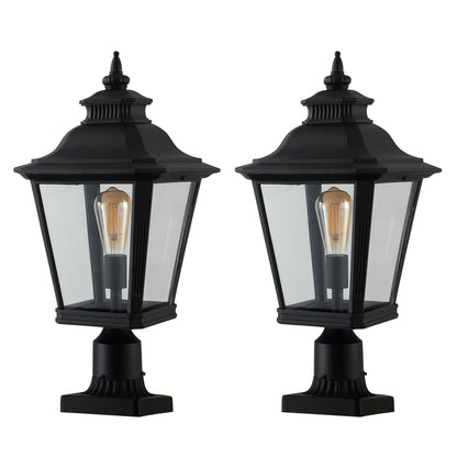 Outdoor Post Lantern 21in - Vintage Black Metal Pillar Light