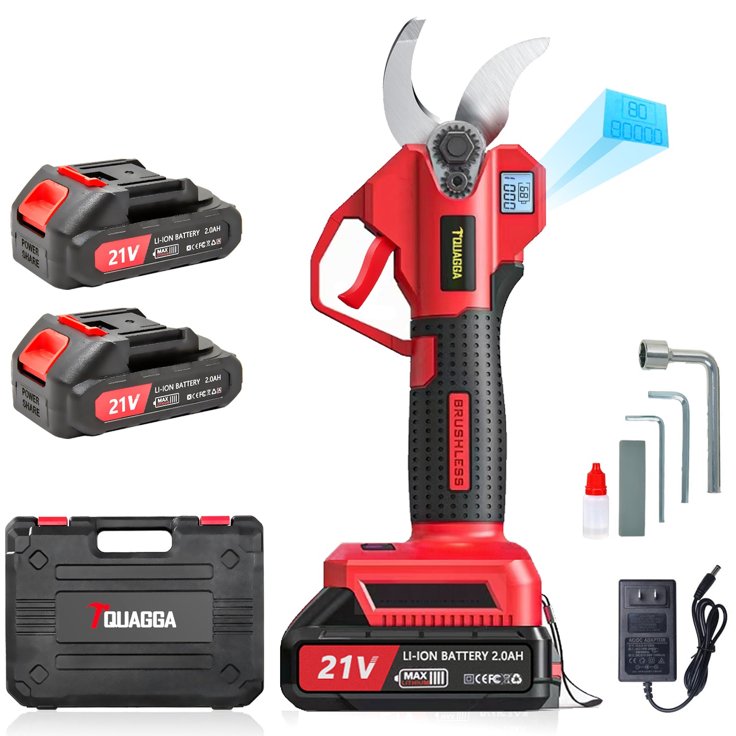 21V Cordless Pruning Shears - 28mm Cut, 2 Batteries, 68hr Runtime