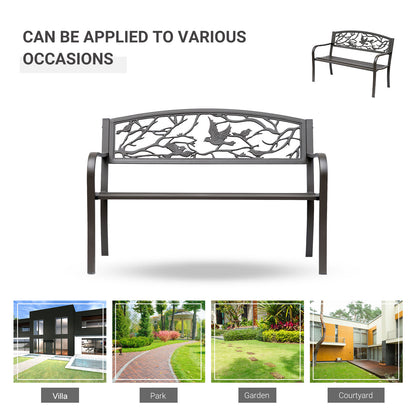 Cast Iron Garden Bench 50in - Vintage Bird Pattern, Brown Finish